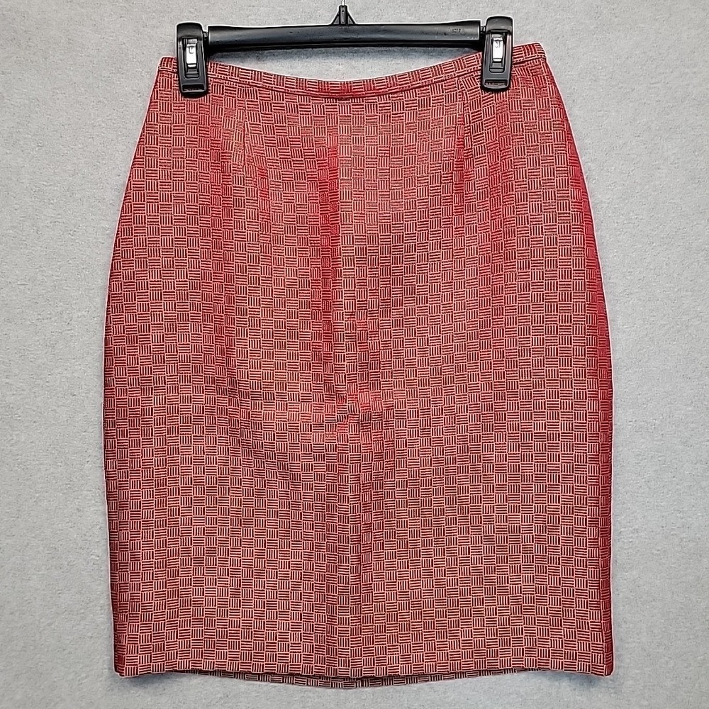 BADGLEY MISCHKA Womens Skirt Sz 4 Red Gold Jacquard Formal Cocktail Party Lined